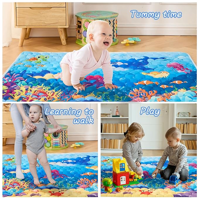Baby Play Mat, 50" X 50" Playpen Mat Premium Foam Baby Floor Play Mats, Foldable Thick One-Piece Crawling Mat, Non-Slip Cushioned Baby Playmat for Infants,Babies,Toddlers (Blue)
