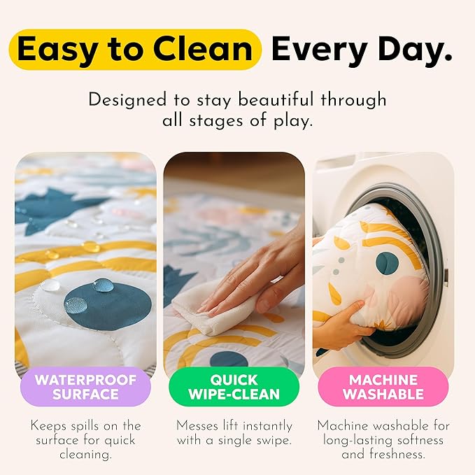 Miotetto Baby Mat for Floor, 73" x 73" Playpen Mat, Thick Soft Foam Padding Baby Play Mat, Portable Quilted playmat - Washable Baby Floor Play mat, Non-Slip Play Mat for Babies & Toddlers