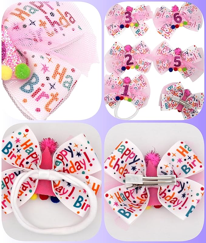 Birthday Hair Bow for Baby Girls 1 2 3 4 5 6 Years Sprinkle Decorations Party Pink Hair Accessories for Two 2nd Birthday Confetti Ice Cream