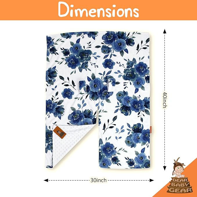 Dear Baby Gear Car Seat Cover for Boys & Girls - Baby Carseat Canopy w/Snap Opening - Infant Seat Cover - Stroller & Nursing Covers - Newborn Carrier Canopy - 40x30"(Blue Watercolor Roses, White Dot)