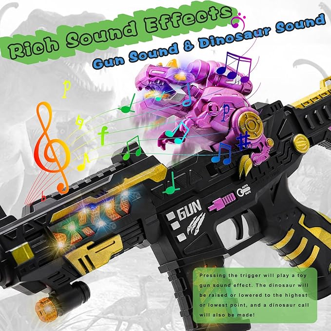 DaoDaoZhu Dinosaur Light Up Toy Gun with Sound Effects, Noise-Making Gun Toys for Kids Indoor/Outdoor Play & Halloween Costume, Birthday Christmas Dinosaur Gifts for 3 4 5 6 7 Year Old Boys Toddlers