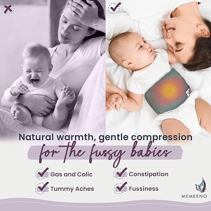 MEMEENO Belly Band for Baby, Heating Pad for Colic, Gas Relief for Infants, Heated Tummy Wrap for Newborns, Forest