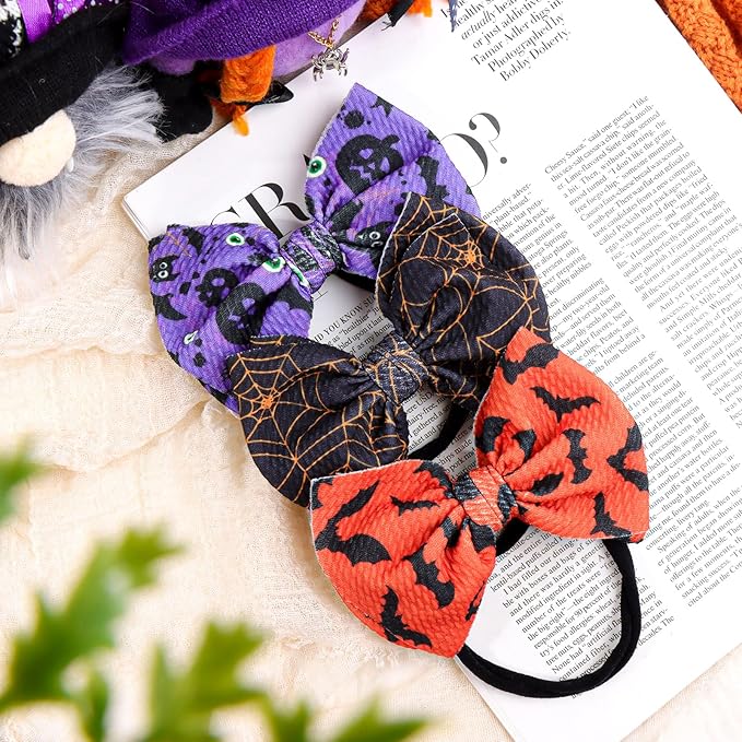 Halloween Baby Girl Headbands with Bows for Newborn Hair Accessories Orange Hair Bow Pumpkin Nylon Halloween Hairbands 3 PCS