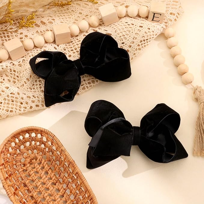 Oaoleer 2PCS 6inch Velvet Hair Bows Clips, Black Velvet Bows Hair Alligator Clips Hair Barrettes for Baby Girls Infants Toddlers Kids Teens Children