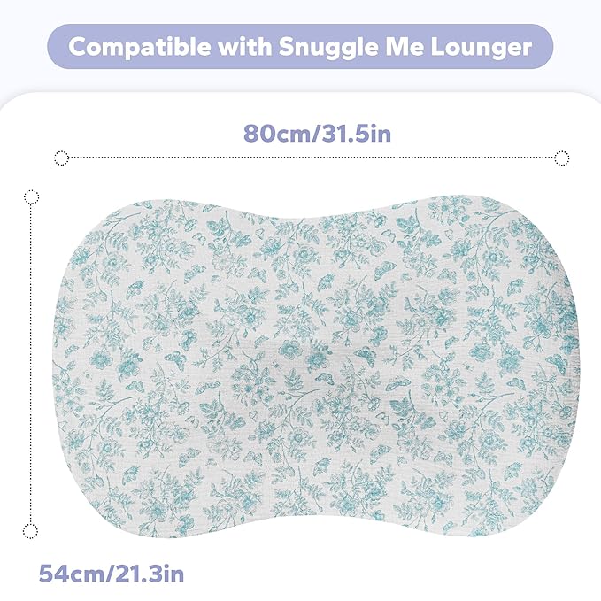 FUNUPUP Muslin Baby Lounger Cover Compatible with Snuggle Me Lounger, Infant Lounger Pillow Cover for Newborn, Removable Newborn Lounger Cover for Boys and Girls, Only Cover, Blue Flower