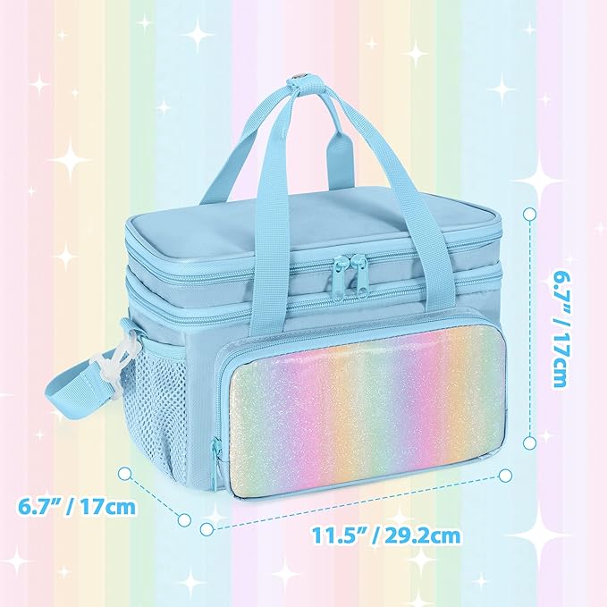 GRAOSO Hair Bow Organizer for Baby Girls, Double Layer Hair Accessories Storage Bag, Rainbow Sequins Design, with Handle and Detachable Shoulder Strap (Case only) (Blue)