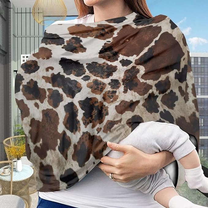 Wanyint Brown Black Cow Print Stretchy Baby Car Seat Covers Carseat Canopy Baby Breastfeeding Stroller High Chair Shopping Cart Cover, Multi Use Nursing Scarf Infant Stroller Cover