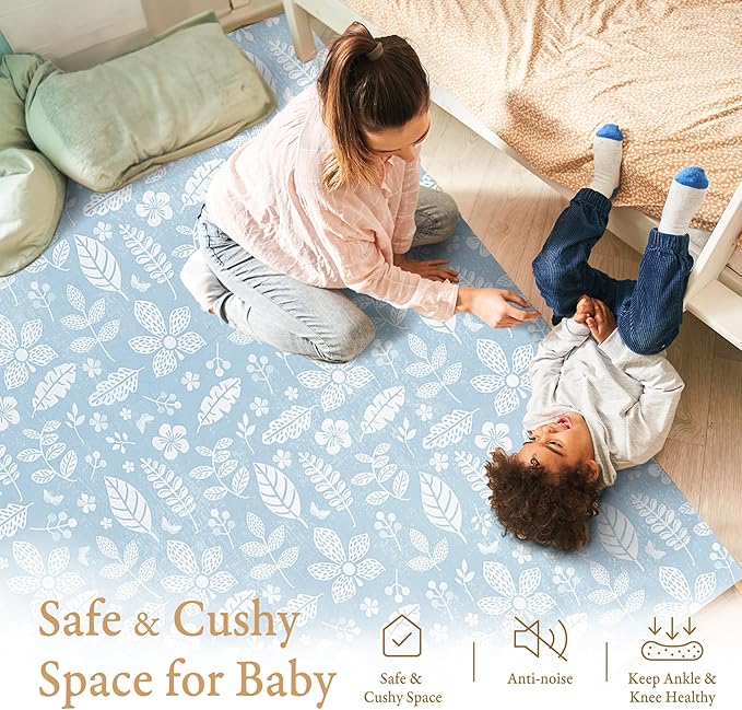 PopsyKosy Premium Baby Foam Play Mats - Stylish & Large Non-Toxic Puzzle Floor Tiles for Yoga- Spacious 6ft x 4ft - Expandable Interlocking Crawling Mats - Soft, Thick, Waterproof - Tranquil Blue