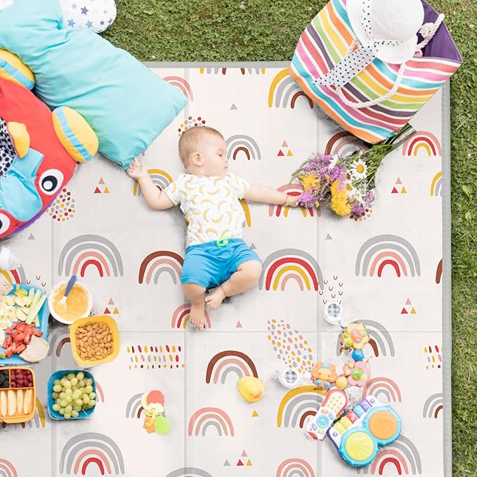 Foldable Baby Play Mat, PIGLOG 50x50 Playpen Mats, 0.6in Thick Waterproof Playmats for Babies and Toddlers Kids, Safe Foam Playmat for Tummy Time, Reversible Portable Floor Playmats for Infant