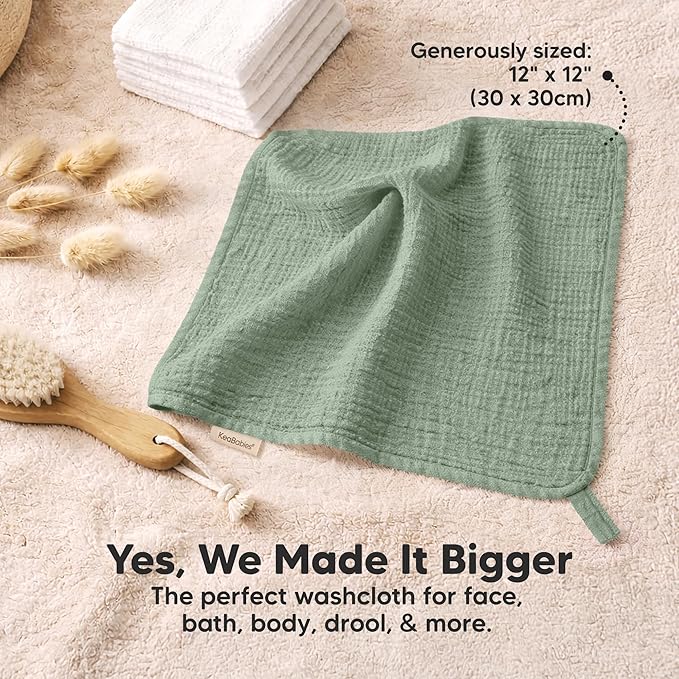 10-Pack Muslin Baby Washcloths for Newborn – 12x12 Soft Absorbent Organic Cotton Muslin Wash Cloths for Babies Girl, Boy, Infant, Toddlers, Kids Face Towel, Bath Essentials, Baby Burp Rags (Slate)