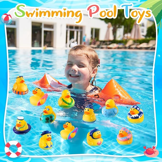 48 Pcs Summer Rubber Ducks with a Bag, Rubber Ducks for Ducking, Beach Ducks for Jeeps, Water Games Duckies, Swimming Pool Cruise Toys, Summer Holiday Party Favors, Easter Basket Stuffers for Kids