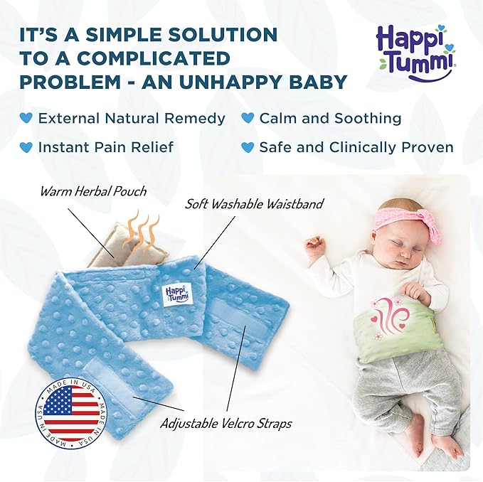 Happi Tummi Colic and Gas Relief for Babies and Infants- Heated Belly Wrap for Newborns - Aromatherapy Wrap for Upset Tummy and Constipation
