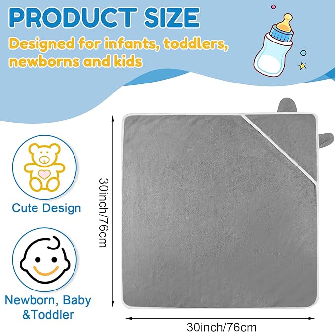 Lounsweer 6 Pieces Baby Bath Towels 30 x 30 Inch Hooded Toddler Towel Bath Blanket Absorbent Coral Fleece Hooded for Toddler Infant Newborn Shower Gift Supplies(White, Gray)