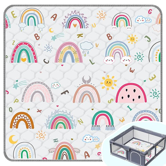 Baby Play Mat，Thick Soft 50" X 50" Playpen mat, Non-Slip and Machine Washable Baby Play Mats for Floor ，Crawling Mat for Babies, Toddlers & Infants to Play and Learn (Rainbow)