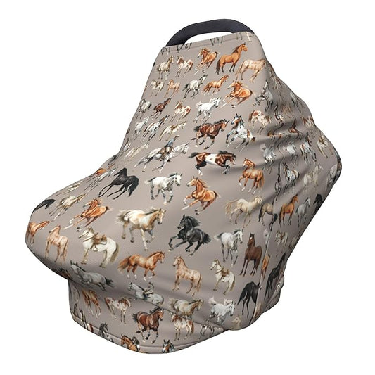 Horse Baby Car Seat Covers Canopy Covers Baby Multi-Use Car Seat Canopy Carrier Cover, Breathable Breastfeeding Cover Boys & Girls