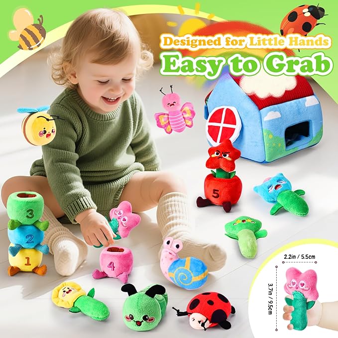 Esjay Montessori Toys for Toddler 1 Year Old, Garden Plants and Bugs with Rattle Squeaker Planting Stacking Color Matching, Sensory Learning Baby Toy 12 18 Months, Gift for 1 2 3 Toddlers Boys Girls