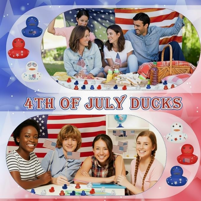 Lenwen 100 Pcs Patriotic Rubber Duck Bulk 1.96 Inch 4th of July 250th Anniversary Rubber Duck Independence Day 1776-2026 American Flag Ducky for Memorial Day Birthday Adult Pool (Classic)