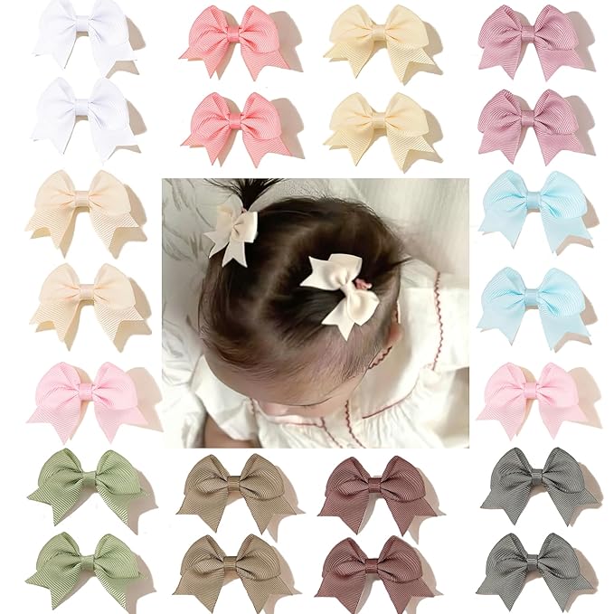 22 Pack Mini Hair Bow Clips for Baby Girls Grosgrain Ribbon Bows Tiny Hair Clips Fine Hair for Girls Infants Toddlers