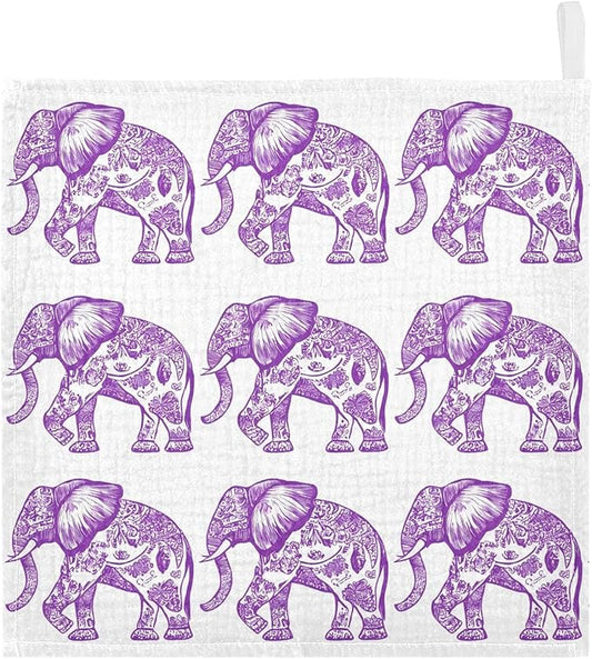 vvfelixl Purple Outline Elephant Baby Burp Cloths Baby Muslin Washcloths for Boys Girls Cotton Babys Face Towel for Newborn Infants Soft and Absorbent 11.8 X 11.8 in, 5 Pack