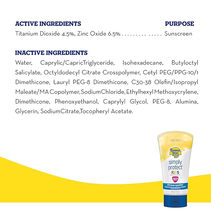 Banana Boat Simply Protect Mineral-Based Sunscreen Lotion for Kids, SPF 50+, Tear Free, 25% Fewer Ingredients, 6oz.