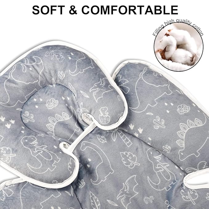 DILIMI Baby Car Seat Head and Body Support, 2-in-1 Infant Car Seat Insert, Soft Cushion for Car Seat, Stroller, Bouncers, Dinosaur