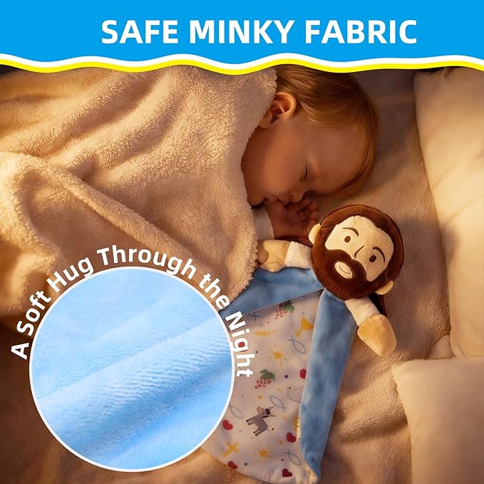 Yelakey Security Blanket, Baby Lovey with Soft Minky Velour, Baptism for Boys and Girls, 13.8 Inch Jesus Stuffed Snuggle Toy, Newborn Essentials Birthday