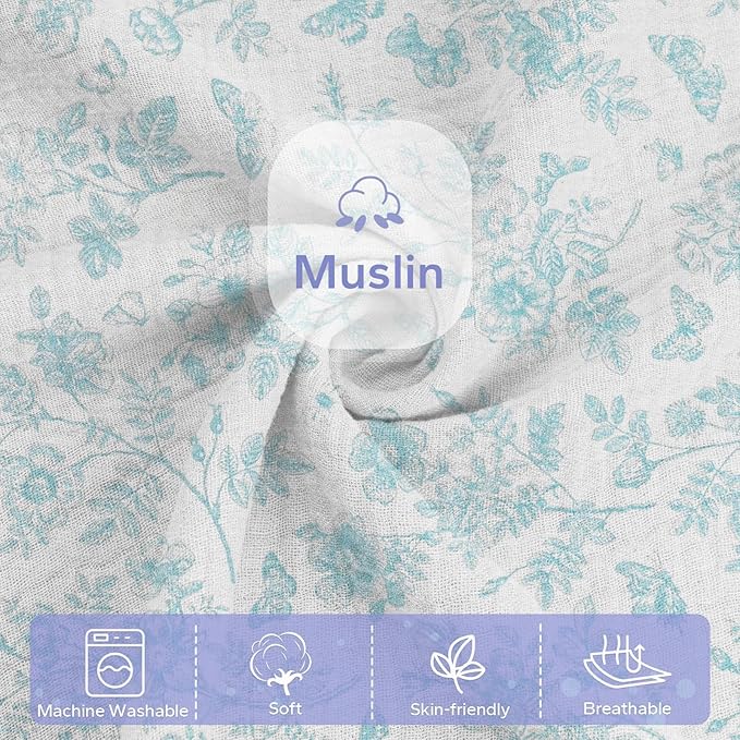 FUNUPUP Muslin Baby Lounger Cover Compatible with Snuggle Me Lounger, Infant Lounger Pillow Cover for Newborn, Removable Newborn Lounger Cover for Boys and Girls, Only Cover, Blue Flower