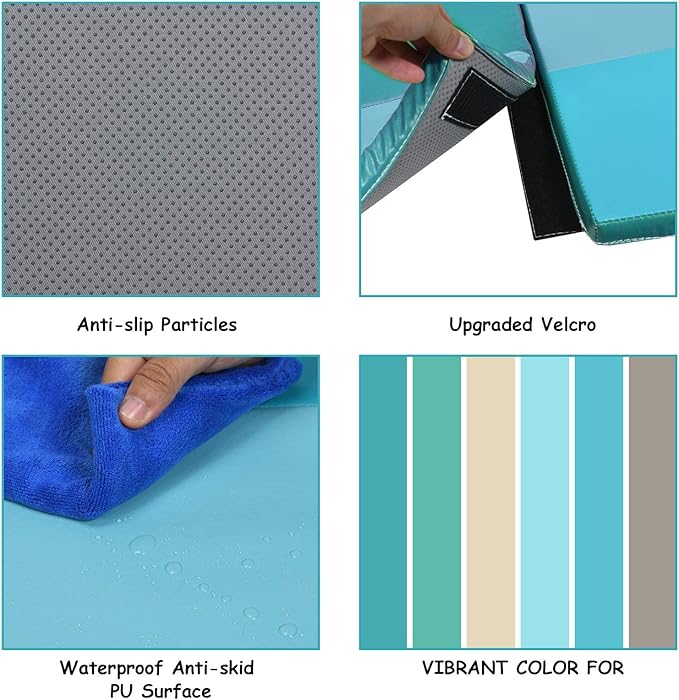 OLAKIDS Baby Foam Play Mat, Foldable 58'' x 58'' Toddler Collapsible Crawl Floor Mat, Waterproof Soft Thick Patchwork Play Mat for Kids Gym Nursery Playroom (Blue)