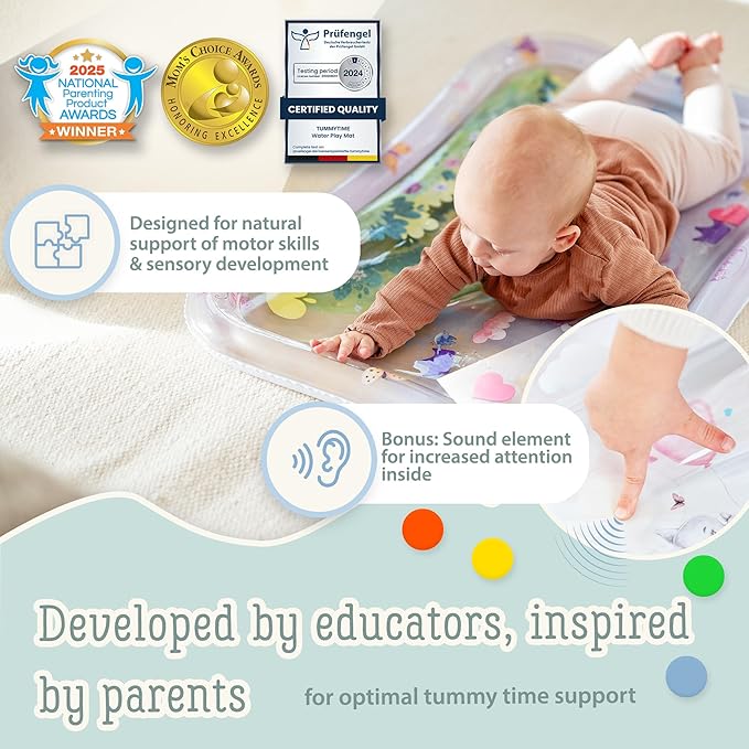 Premium Water Play Mat XXL – Award-Winning Inflatable Tummy Time Water Mat – Sensory & Motor Development Designed by Professional Educators – Certified 100% Baby-Safe Materials - Pink