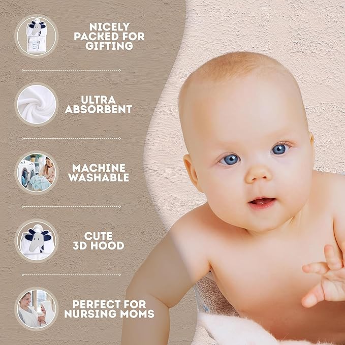 Mother's Choice Baby Hooded Towel - Large Size 33x33 Inch, 100% Cotton, Ultra-Soft & Absorbent Bath Towel for Newborns, Infants, Toddlers, Boys & Girls with Animal Hood (Giraffe)