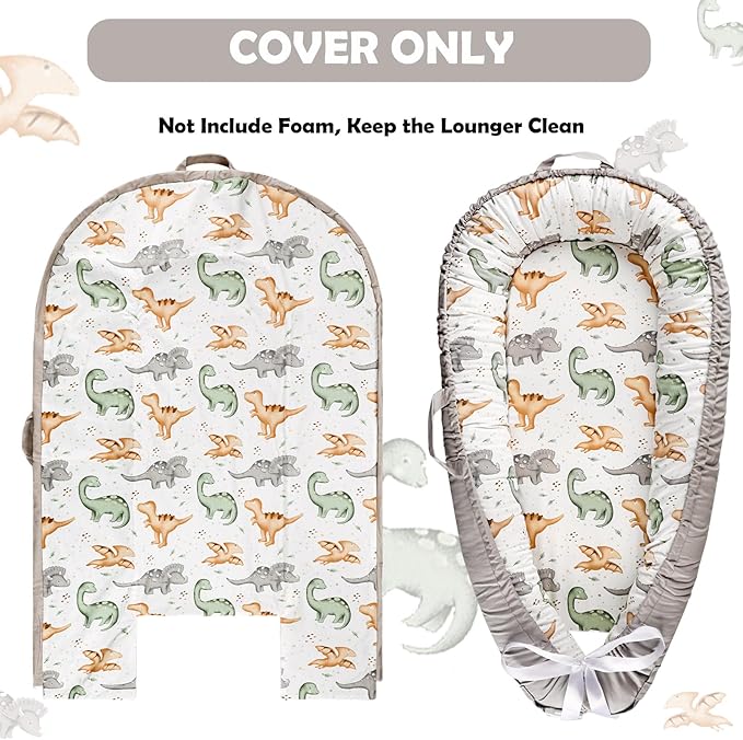 Hooyax Baby Lounger Cover, 100% Cotton, Reversible, Dinosaur Pattern, Compatible with Most Loungers