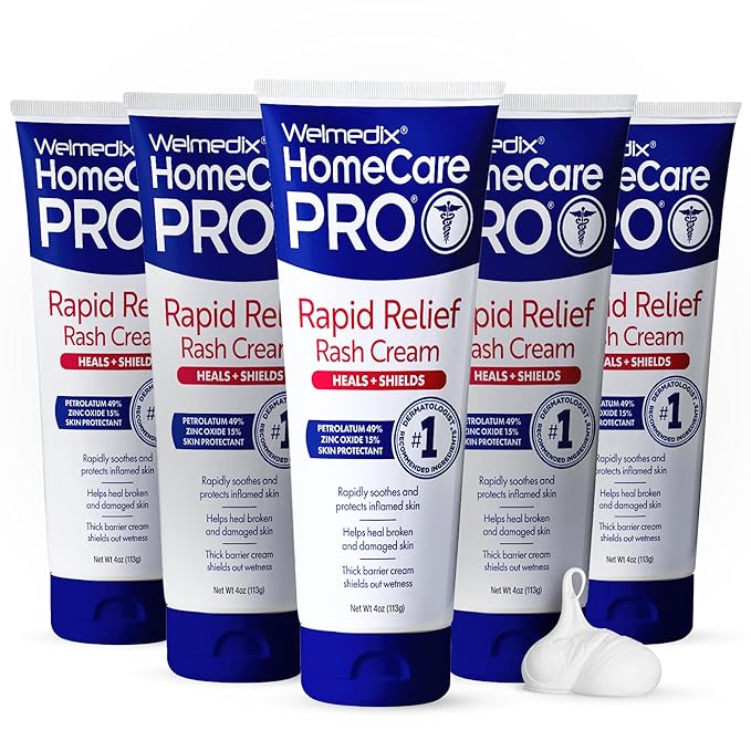 Welmedix Adult Diaper Rash Cream - Zinc Oxide Cream & Moisturizing Skin Barrier Cream, Maximum Strength Diaper Rash Cream for Adults, Skin Protection Ointment - 4oz, Pack of 5