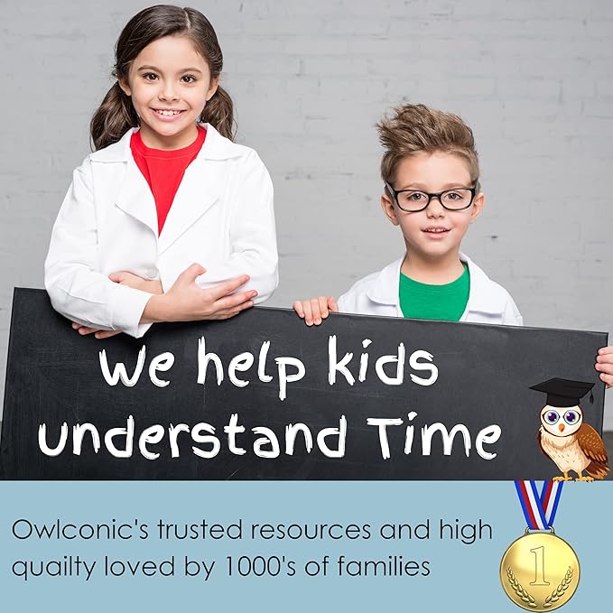 OWLCONIC Telling Time Teaching Clock - Bundled with Kids Watch. Learn to Tell Time Resources. Teal
