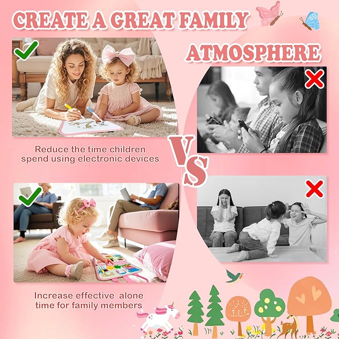 Aurasys Toddler Busy Board Montessori Toys for Girl Birthday Gift,Educational Learning Sensory Busy Book, Airplane Car Travel Activities Toy for Girl(Pink)
