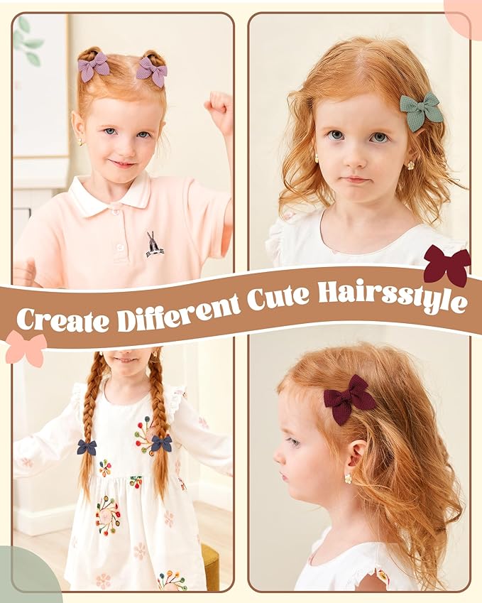 Jollybows 20pcs Baby Hair Bows Clips 2" Mini Fable Alligator Clip Toddler Pigtail Bow Fine Hair Clip Baby Girl Hair Accessories