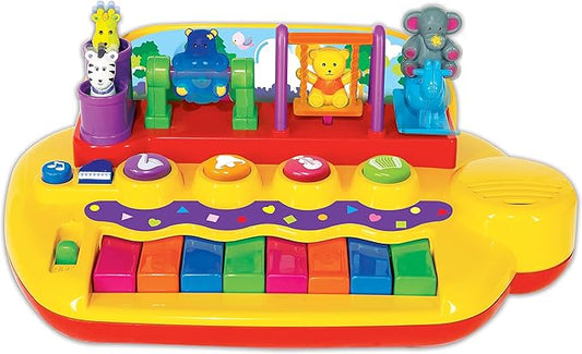Kiddieland Playful Pals Piano for Toddlers, 8-Key Colorful Musical Toy with 5 Instrument Sounds, Moving Animal Figures, Songs, Ages 12+ Months