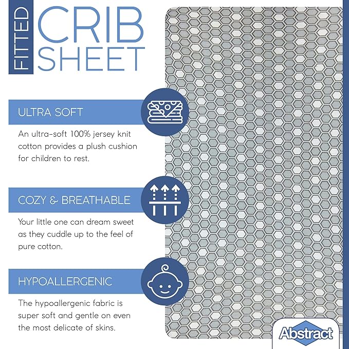 Pack n Play Fitted Sheet – Super Soft, 100% Natural Jersey Cotton – 27” x 39” – for Boys and Girls, Fits Pack n Play, Playard and Foldable Mattresses - Covered Elastic Hem – Honeycomb Gray