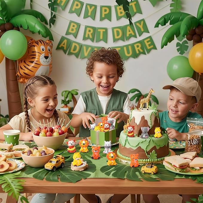 Blueweenly 48 Pcs Rubber Jungle Safari Animal Bulk Zoo Animal Figures Toys Wild Jungle Birthday Party Favors Zebra Elephant Monkey Lion Giraffe Bath Toys for Kids Birthday Baby Shower Classroom Prize