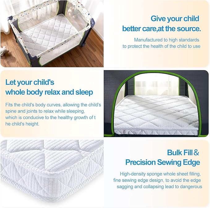 Feisaibaoly Pack and Play Mattress (38 “x26 ”x1.5),Skin Friendly Fabric, Soft, Breathable and Quiet, Provides Baby Friendly Support and Helps Healthy Spine Development,Pack and Play Topper.