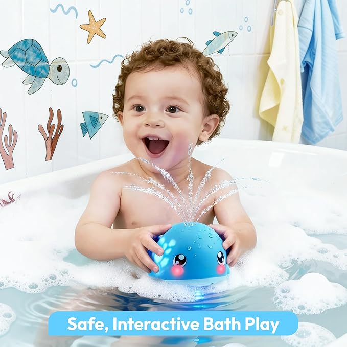 lalalark Baby Bath Toys, Sprinkler Whale Bath Toy for Babies 6-12 Months, Light Up Bath Toys for Kids Ages 1-3, Bathtub Toy for Boy & Girl, Easter Basket Stuffers for Toddler