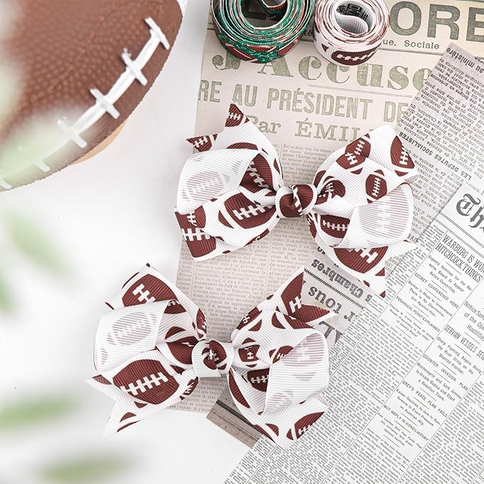 YanJie 2PCS 4'' Football Hair Clips Party Glitter Ribbon Hair Accessories Women Sports Theme Party Game Costume Football Outfit