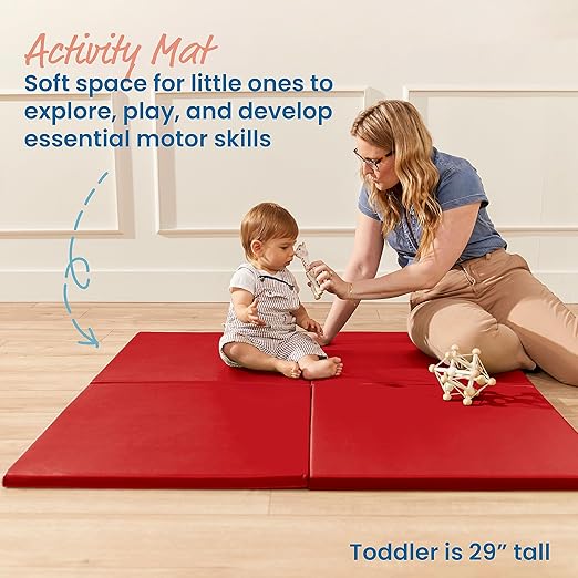 ECR4Kids SoftZone Play Patch Activity Mat Squares, Modular Playmat, Red, 4-Pack