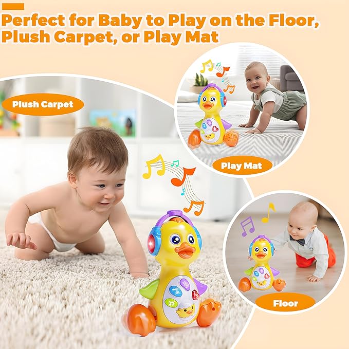 Yerloa Dancing Duck Infant Baby Toy 0-6 3-6 6-12 Month, Crawling Musical Tummy Time Music Light Up 4 5 7 9 10 11 Month Babies Girl Boy Christmas 1st Birthday Gift Moving Walking Activity Developmental