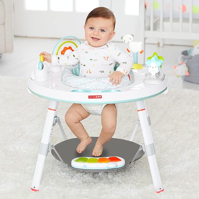Skip Hop Gift Set of 3 in 1 Baby Activity Center, 4mo+, Silver Lining Cloud + Skip Hop 3-Stage Developmental Learning Crawl Toy, Explore & More Follow-Me Bee