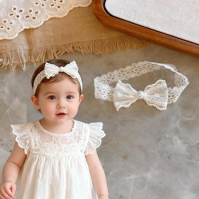Baby Girls Cute Lace Bow Headband Soft Cotton Elastic Hair Accessories for Toddlers Newborns Ideal for Birthdays Baby Shower Photoshoots Special Occasions