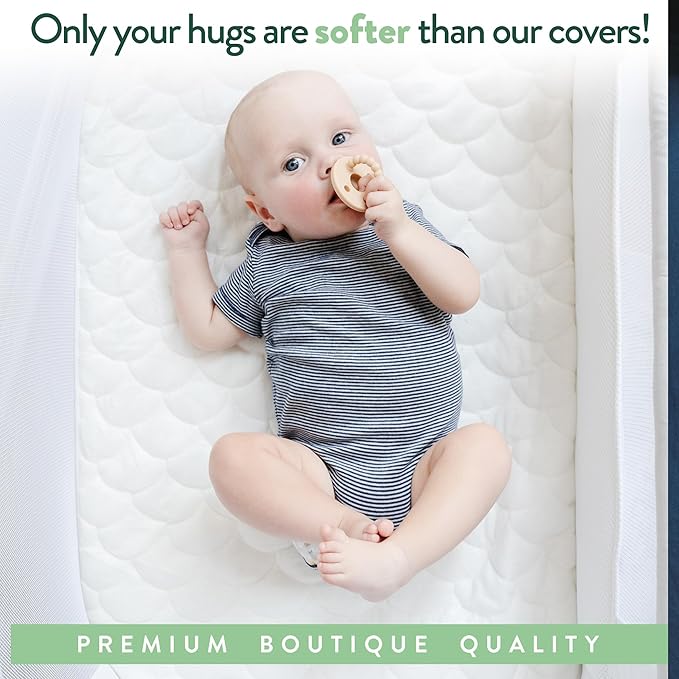 Joey + Joan Waterproof Bassinet Mattress Pad Cover Compatible with Baby Delight Beside Me Dreamer Bassinet – 2 Pack Quilted Mattress Protector Made from Ultra Soft Bamboo Viscose Terry – 21" x 33"