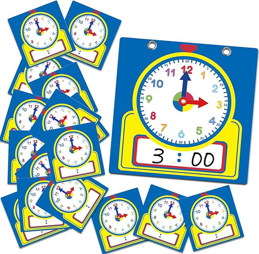 Junkin 25 Pcs Teaching Clock Kit, Learning Clocks for Kids Learning Time with Erasable Surface for Home School Classroom Supplies(Cute Style)
