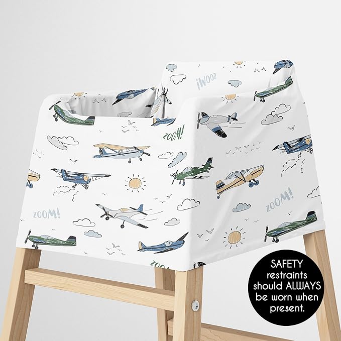 Sweet Jojo Designs Green Vintage Airplane Boy Infant Baby Car Seat Cover for Nursing, Breastfeeding, High Chair, Shopping Cart, Stroller, Carseat Canopy Carrier Multipurpose Use-Transportation, Clouds