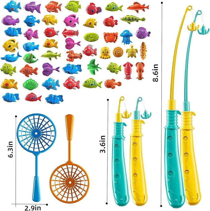 JUKUDAHU Magnet Fishing Game for Kids 3 4 5 6 7 8 Years Old - Pool Bath Toys for Toddlers, Pole Rod Net, Floating Fish Toys, Outdoor Party Toys for Boys Girls Kids Age 3-8 8-12 Year Old