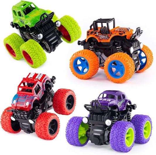 4 Pack Monster Trucks Toys for Boys 2 3 4 5 6 Year Old, Friction Powered Pull Back Car Toys for Toddlers Kids Ages 2-3-5-7, Best Birthday Christmas Party Gift for Boys and Toddlers